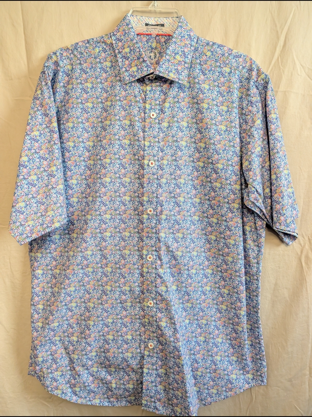 Bugatchi Uomo Blue Multi Floral Short-Sleeve Button-Down Shirt